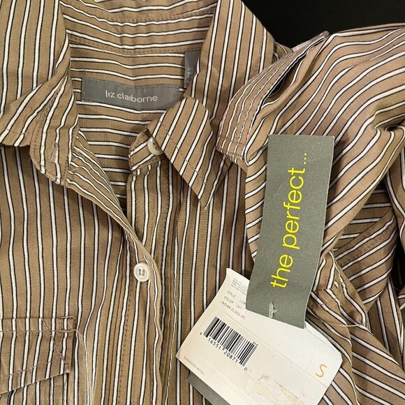 Liz Claiborne Tan Striped Button Up Shirt - Size Small - NWT $59 - Picture 4 of 4